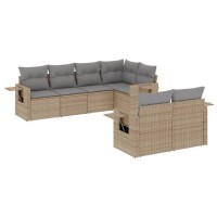 vidaXL 7-tlg. Garten-Sofagarnitur mit Kissen Beige Poly Rattan