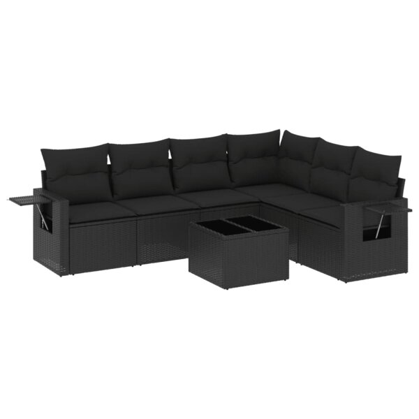 vidaXL 7-tlg. Garten-Sofagarnitur mit Kissen Schwarz Poly Rattan