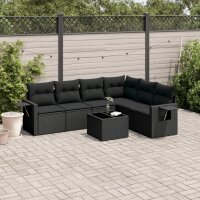 vidaXL 7-tlg. Garten-Sofagarnitur mit Kissen Schwarz Poly Rattan