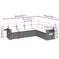 vidaXL 7-tlg. Garten-Sofagarnitur mit Kissen Schwarz Poly Rattan