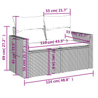 vidaXL 6-tlg. Garten-Sofagarnitur mit Kissen Grau Poly Rattan