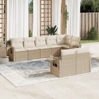 vidaXL 8-tlg. Garten-Sofagarnitur mit Kissen Beige Poly Rattan