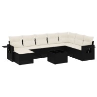 vidaXL 9-tlg. Garten-Sofagarnitur mit Kissen Schwarz Poly Rattan