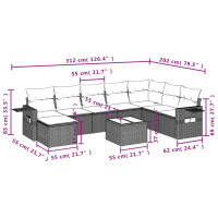 vidaXL 9-tlg. Garten-Sofagarnitur mit Kissen Schwarz Poly Rattan