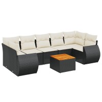 vidaXL 8-tlg. Garten-Sofagarnitur mit Kissen Schwarz Poly Rattan