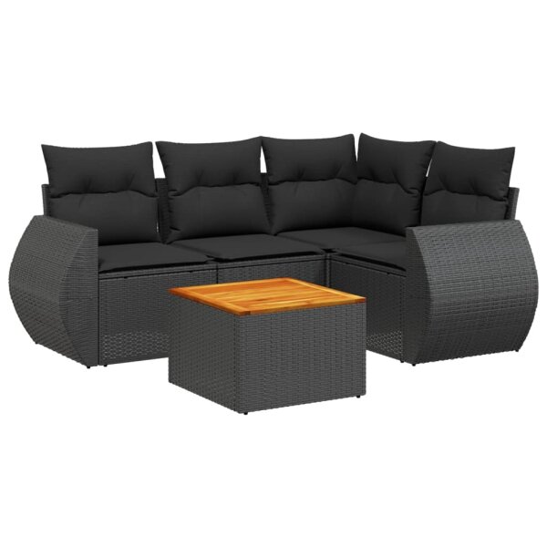 vidaXL 5-tlg. Garten-Sofagarnitur mit Kissen Schwarz Poly Rattan