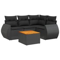 vidaXL 5-tlg. Garten-Sofagarnitur mit Kissen Schwarz Poly...