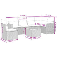 vidaXL 7-tlg. Garten-Sofagarnitur mit Kissen Grau Poly Rattan