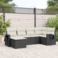 vidaXL 6-tlg. Garten-Sofagarnitur mit Kissen Schwarz Poly Rattan