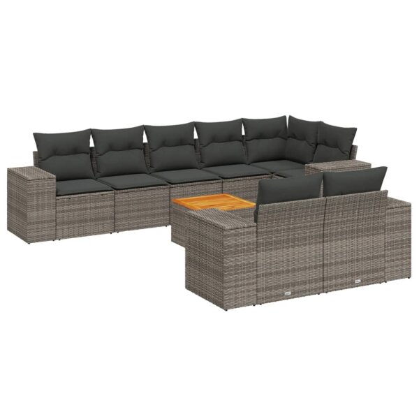 vidaXL 9-tlg. Garten-Sofagarnitur mit Kissen Grau Poly Rattan