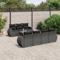 vidaXL 8-tlg. Garten-Sofagarnitur mit Kissen Schwarz Poly Rattan