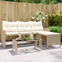 vidaXL Gartensofa in L-Form mit Tisch und Kissen Beige Poly Rattan