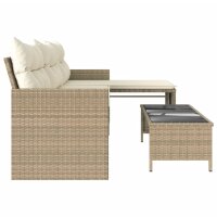 vidaXL Gartensofa in L-Form mit Tisch und Kissen Beige Poly Rattan