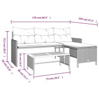 vidaXL Gartensofa in L-Form mit Tisch und Kissen Grau Poly Rattan