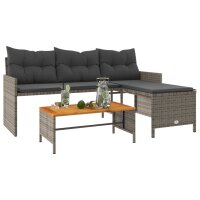 vidaXL Gartensofa in L-Form mit Tisch und Kissen Grau Poly Rattan