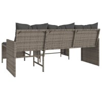 vidaXL Gartensofa in L-Form mit Tisch und Kissen Grau Poly Rattan