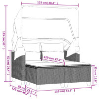 vidaXL Gartensofa 2-Sitzer mit Dach und Hockern Grau Poly Rattan