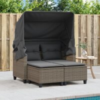 vidaXL Gartensofa 2-Sitzer mit Dach und Hockern Grau Poly Rattan