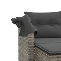 vidaXL Gartensofa 2-Sitzer mit Dach und Hockern Grau Poly Rattan