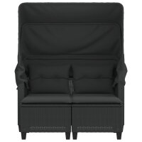 vidaXL Gartensofa 2-Sitzer mit Dach und Hockern Schwarz Poly Rattan