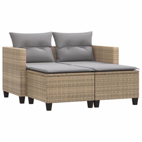 vidaXL Gartensofa 2-Sitzer mit Hockern Beige Poly Rattan