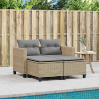 vidaXL Gartensofa 2-Sitzer mit Hockern Beige Poly Rattan