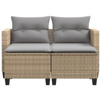 vidaXL Gartensofa 2-Sitzer mit Hockern Beige Poly Rattan