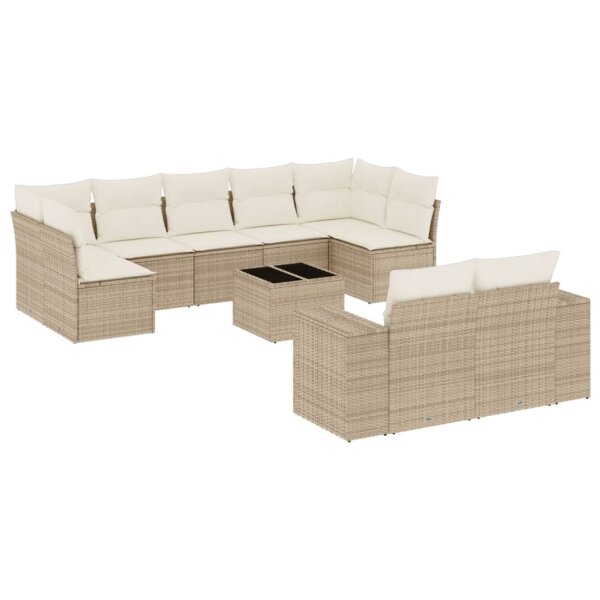 vidaXL 10-tlg. Garten-Sofagarnitur mit Kissen Beige Poly Rattan