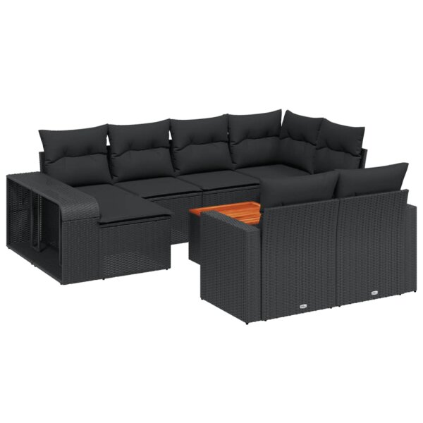 vidaXL 11-tlg. Garten-Sofagarnitur mit Kissen Schwarz Poly Rattan