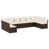 vidaXL 10-tlg. Garten-Sofagarnitur mit Kissen Braun Poly...