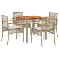 vidaXL 5-tlg. Garten-Essgruppe mit Kissen Beige Poly Rattan