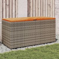 vidaXL Gartentruhe Grau 110x50x54 cm Poly Rattan Akazienholz