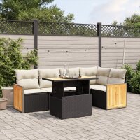 vidaXL 6-tlg. Garten-Sofagarnitur mit Kissen Schwarz Poly Rattan