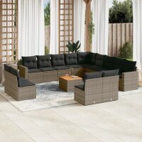 vidaXL 14-tlg. Garten-Sofagarnitur mit Kissen Grau Poly...