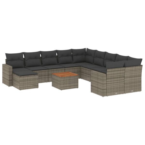 vidaXL 14-tlg. Garten-Sofagarnitur mit Kissen Grau Poly Rattan