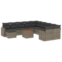 vidaXL 14-tlg. Garten-Sofagarnitur mit Kissen Grau Poly...