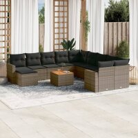 vidaXL 14-tlg. Garten-Sofagarnitur mit Kissen Grau Poly...