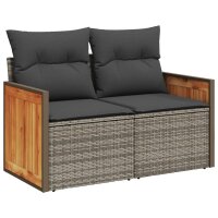 vidaXL 14-tlg. Garten-Sofagarnitur mit Kissen Grau Poly Rattan