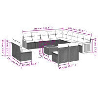 vidaXL 14-tlg. Garten-Sofagarnitur mit Kissen Grau Poly Rattan