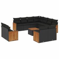 vidaXL 12-tlg. Garten-Sofagarnitur mit Kissen Schwarz Poly Rattan