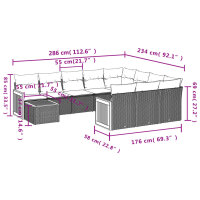 vidaXL 11-tlg. Garten-Sofagarnitur mit Kissen Schwarz Poly Rattan