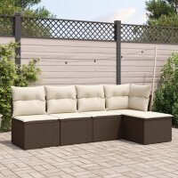 vidaXL 5-tlg. Garten-Sofagarnitur mit Kissen Braun Poly Rattan