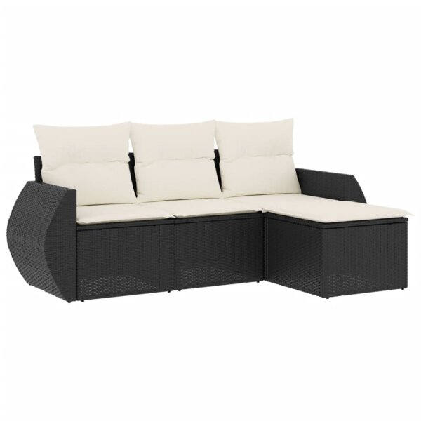 vidaXL 4-tlg. Garten-Sofagarnitur mit Kissen Schwarz Poly Rattan