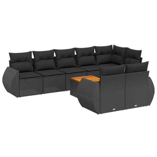 vidaXL 9-tlg. Garten-Sofagarnitur mit Kissen Schwarz Poly Rattan