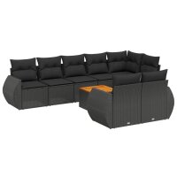 vidaXL 9-tlg. Garten-Sofagarnitur mit Kissen Schwarz Poly Rattan