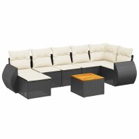 vidaXL 8-tlg. Garten-Sofagarnitur mit Kissen Schwarz Poly Rattan