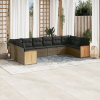 vidaXL 10-tlg. Garten-Sofagarnitur mit Kissen Grau Poly...