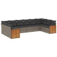 vidaXL 10-tlg. Garten-Sofagarnitur mit Kissen Grau Poly...