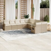 vidaXL 10-tlg. Garten-Sofagarnitur mit Kissen Beige Poly...