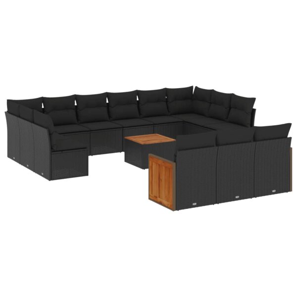 vidaXL 14-tlg. Garten-Sofagarnitur mit Kissen Schwarz Poly Rattan